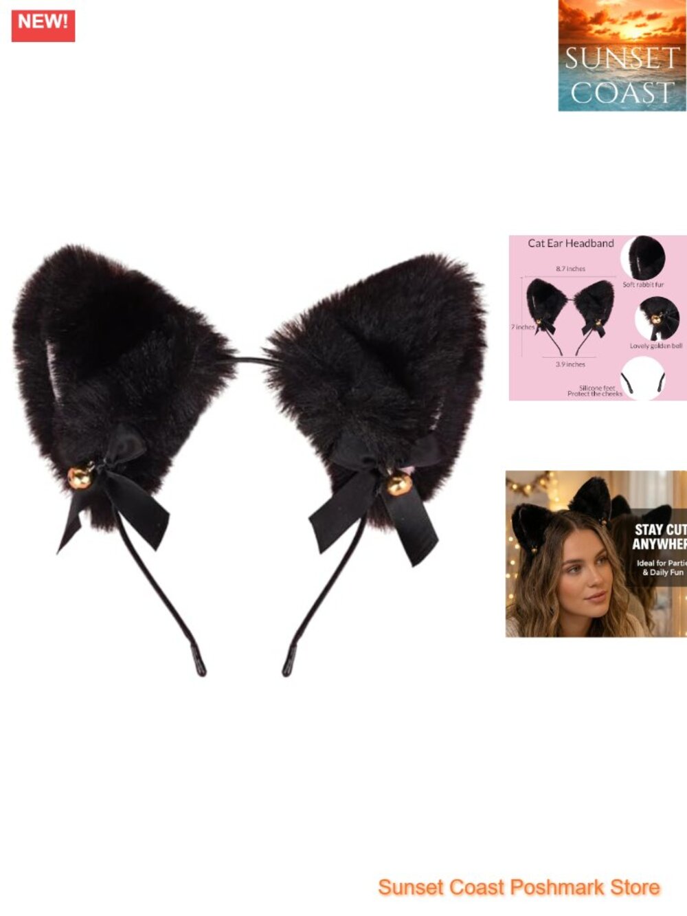 Plush Faux Fur Deer Antler Ear Clips Costume Headband for Women Cosplay Party